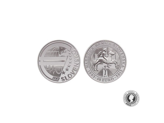 Strieborná minca Ag Proof 10€ / 2013 - NBS - Národná banka Slovenska - 20. výročie vzniku