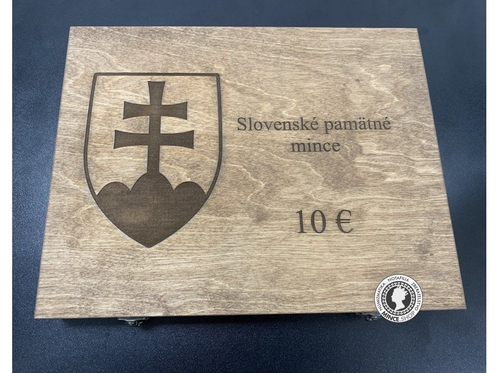 Luxusná drevená kazeta s dvoma plátami na Slovenské pamätné mince 10€