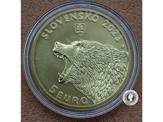 minca 5€ / 2023 – medveď hnedý (Fauna a flóra na Slovensku)