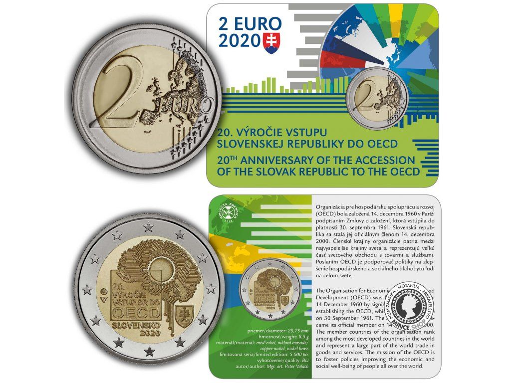 2 EURO/2020 - Vstup Slovenskej republiky do OECD - 20. výročie narodenia - Coin Card