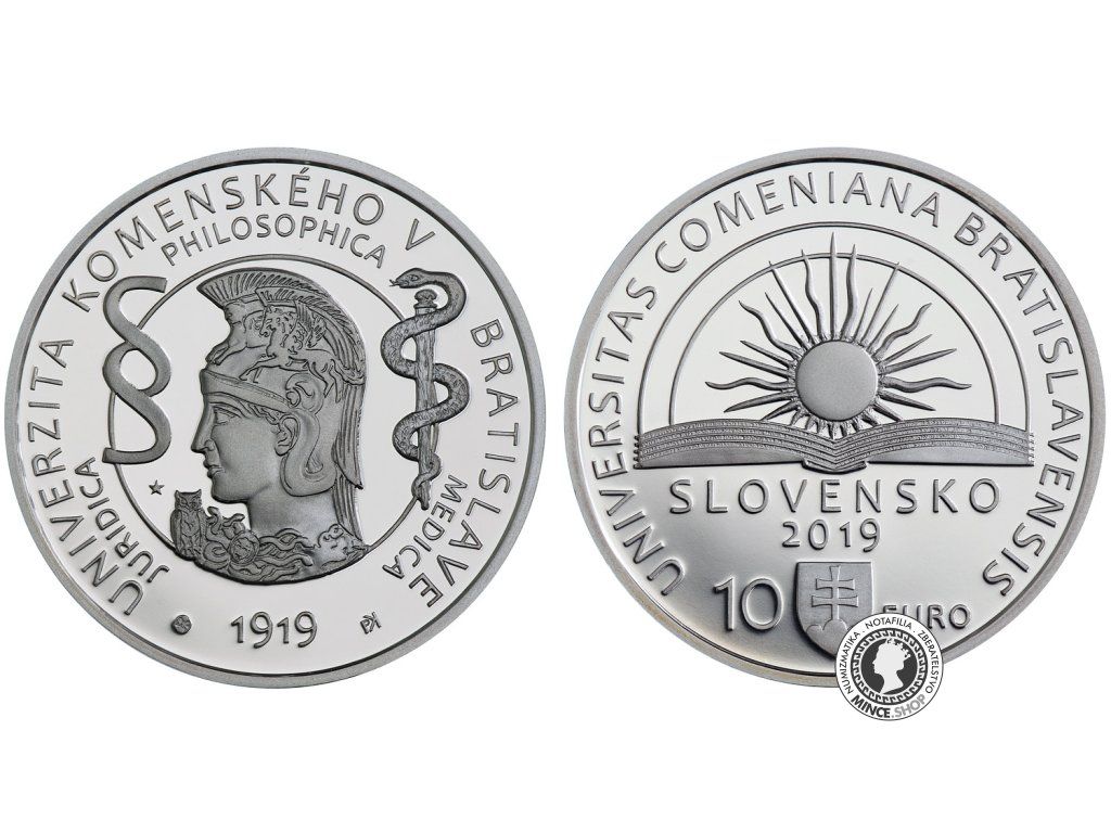 Strieborná minca Ag BK 10€ / 2019 - Univerzita Komenského v Bratislave - 100.výročie vzniku