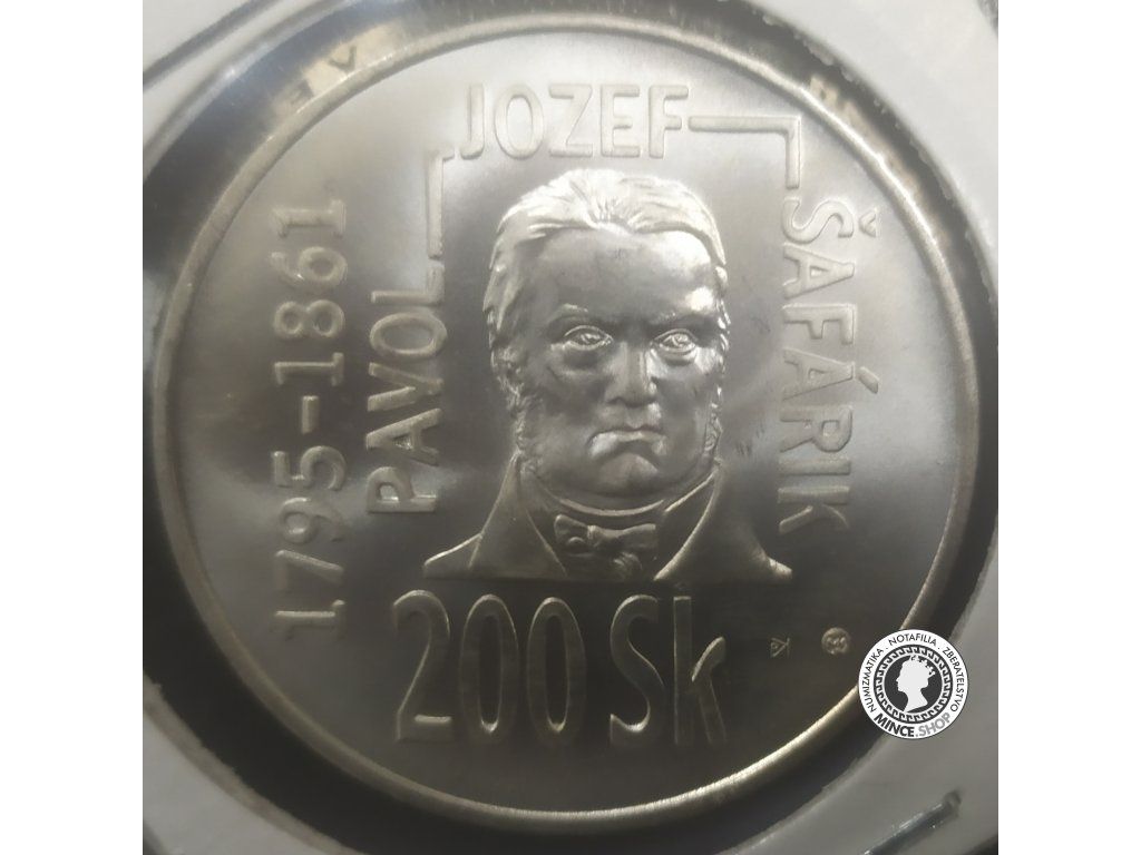 Strieborná minca proof 1995 Šafárik 200 Sk