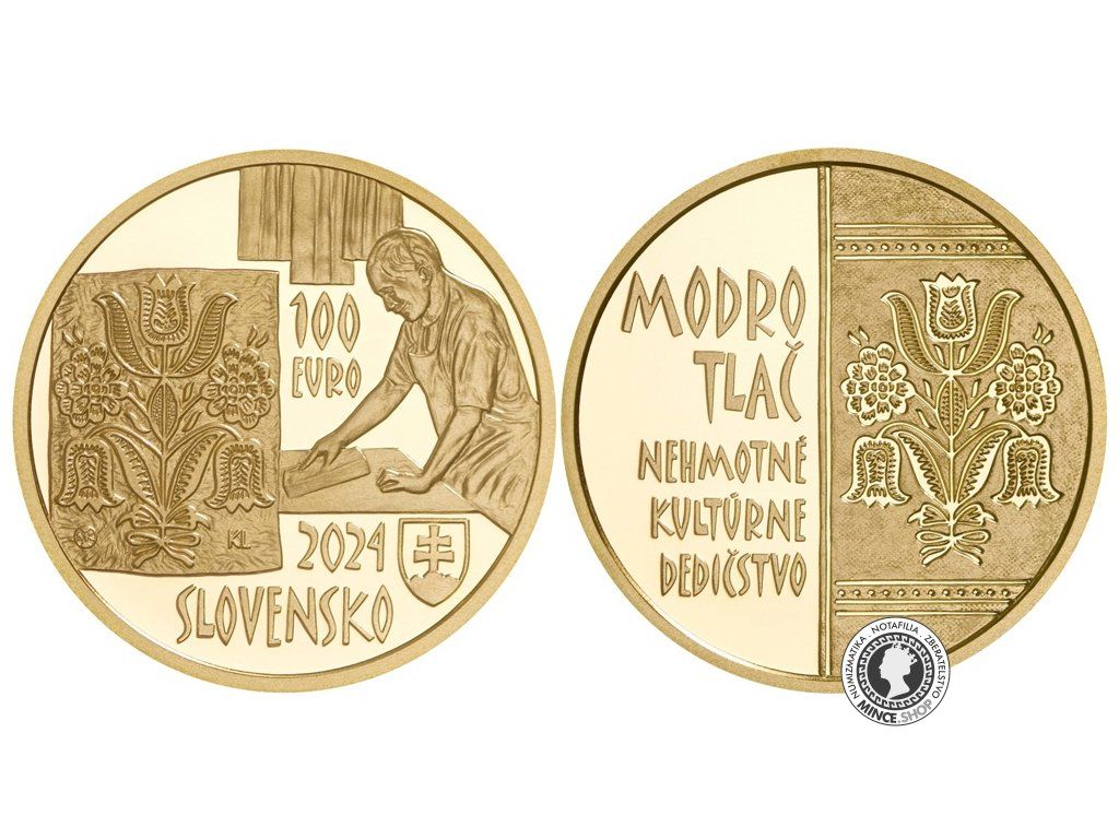 Zlatá zberateľská eurominca 100 eur / 2024 Nehmotné kultúrne dedičstvo SR – MODROTLAČ