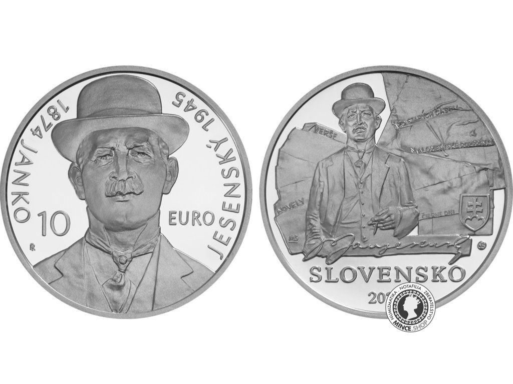 Strieborná zberateľská eurominca BK 10 eur / 2024 Janko Jesenský – 150. výročie narodenia