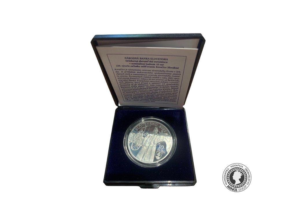 Strieborná minca Ag 10€/2022 PROOF - Začiatok osídľovania Kovačice Slovákmi - 220. výročie