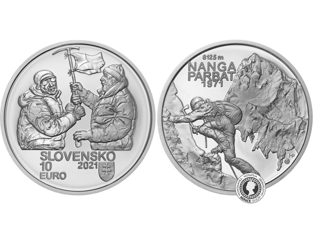 Strieborná minca Ag BK 10€ / 2021 - Zdolanie prvej osemtisícovej hory (Nanga Parbat) slovenskými horolezcami - 50. výročie