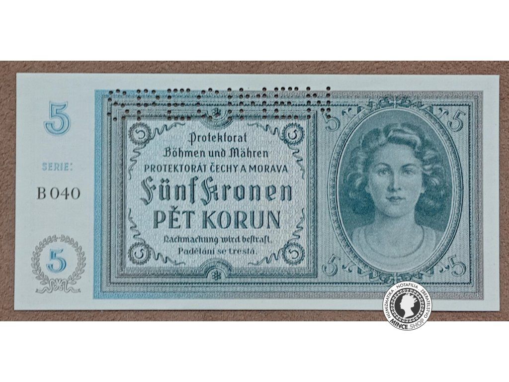 5 Korún - 1940 - Protektorát Čechy a Morava - UNC