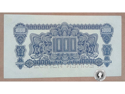 1000 Korunová poukážka kolkovaná - 1944 - Česko-Slovensko - SPECIMEN SPECIMEN