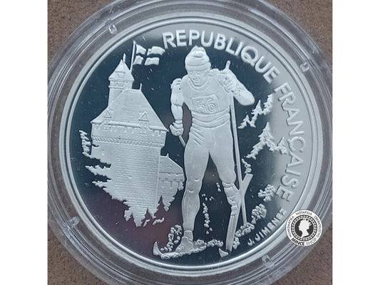 100 francs 1991 Francúzsko PROOF - Albertville 92 - Skieur de fond devant le chateau de Ducs de Savoie a Chambéry