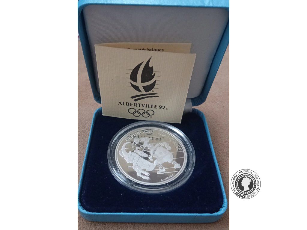 100 francs 1991 Francúzsko PROOF - Albertville 92 - Hockeyeurs sur glace et bouquetin