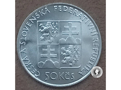 Strieborná minca 50kcs / 1991 - parník Bohemia - kvalita BK 0/0