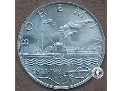 Strieborná minca 50kcs / 1991 - parník Bohemia - kvalita BK 0/0