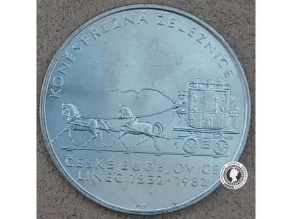Strieborná minca 100kcs / 1982 - Konesprežná Železnice Č.Budějovice-Linz - kvalita BK 0/0