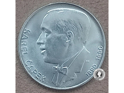 Strieborná minca 100kcs / 1990 - K.Čapek - kvalita BK 0/0