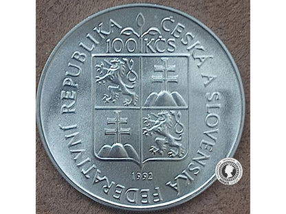 Strieborná minca 100ksc / 1992 - Moravské muzeum v Brne - kvalita BK 0/0