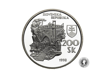 Strieborná minca 200 Sk 1998 Slovensko PROOF parný vlak