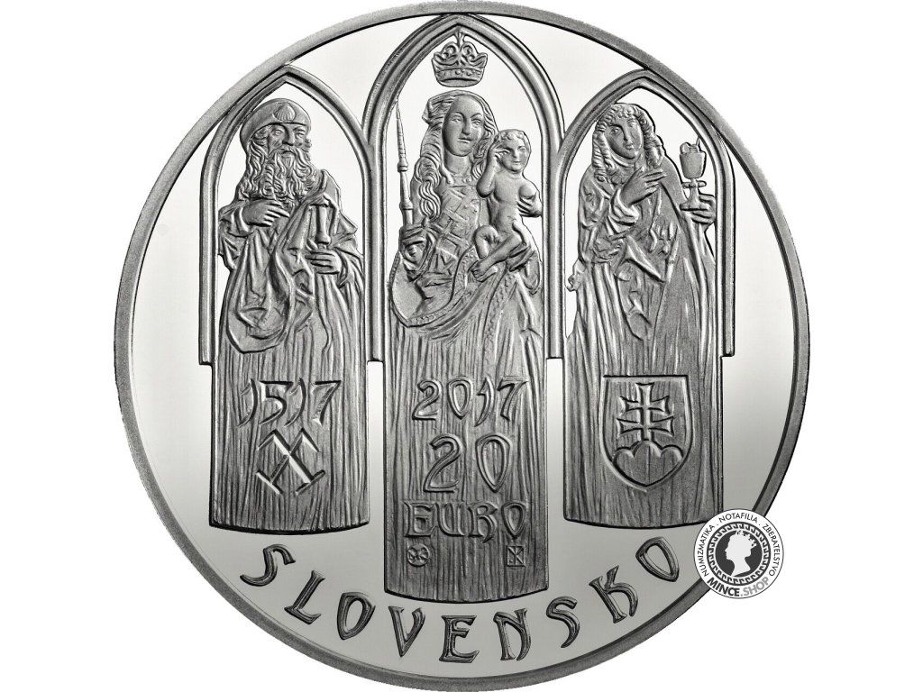 Strieborná minca Ag Proof 20€ / 2017 - Pamiatková rezervácia Levoča a 500. výročie dokončenia hlavného oltára v Kostole sv. Jakuba
