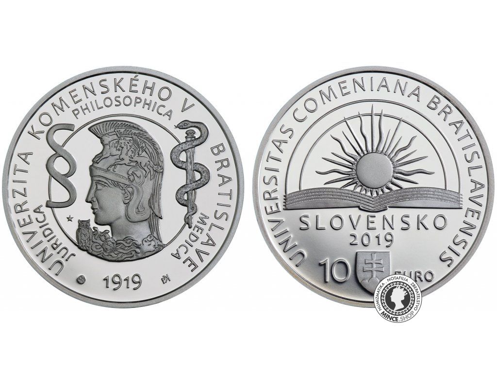 Strieborná minca Ag Proof 10€ / 2019 - Univerzita Komenského v Bratislave - 100.výročie vzniku