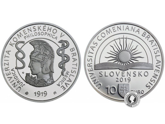 Strieborná minca Ag Proof 10€ / 2019 - Univerzita Komenského v Bratislave - 100.výročie vzniku