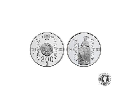 Strieborná minca 200 Sk/1998 PROOF - Vznik SNR a vypuknutia Slovenského povstania 1848/49 - 150. výročie