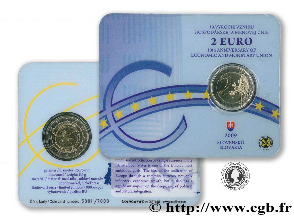 2 EURO/2009 - Hospodárska a menová únia - 10. výročie vzniku - Coin card