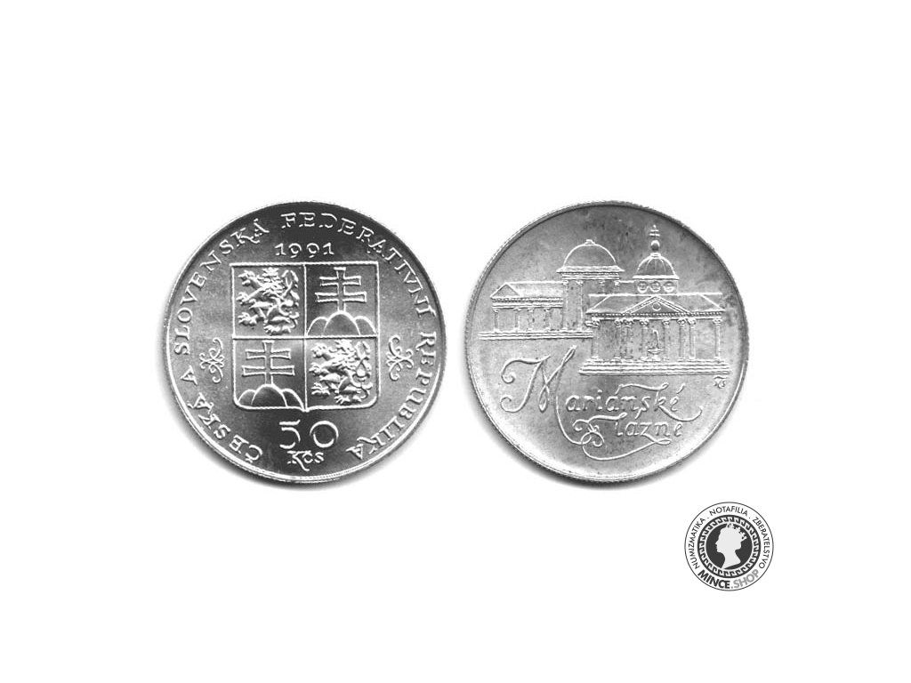 Strieborná minca proof 50 Kčs/1991 - Mariánske Lázne