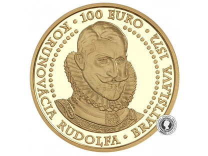 Zlatá minca Au Proof 100€ / 2022 - 450. výročie korunovácie Rudolf II. v Bratislave