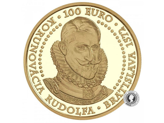 Zlatá minca Au Proof 100€ / 2022 - 450. výročie korunovácie Rudolf II. v Bratislave