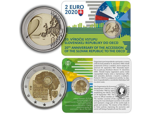 2 EURO/2020 - Vstup Slovenskej republiky do OECD - 20. výročie narodenia - Coin Card