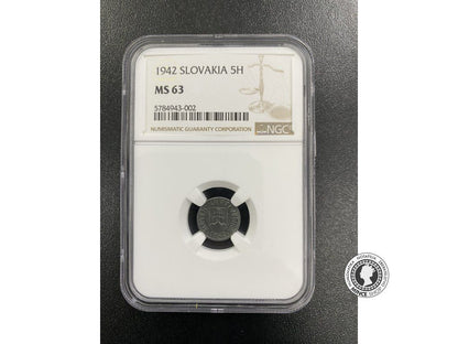 Slovensko 5 halierov / 1942 - Slovenský štát 5h NGC MS63