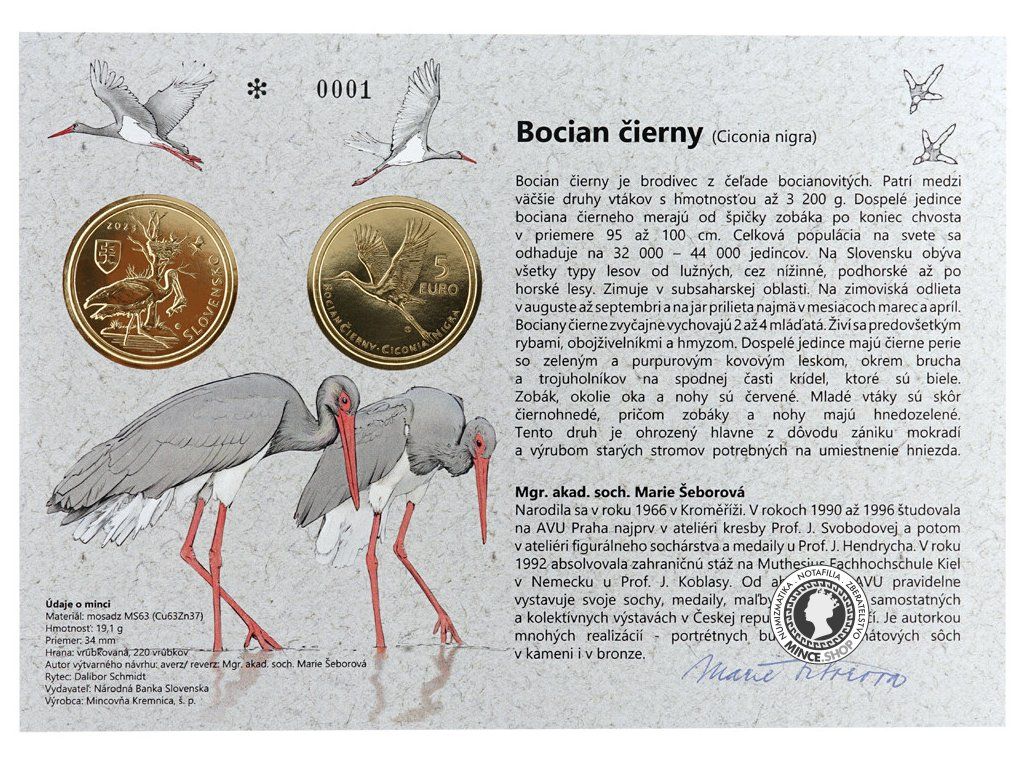 Autorská karta 5€ (2023) - Bocian čierny