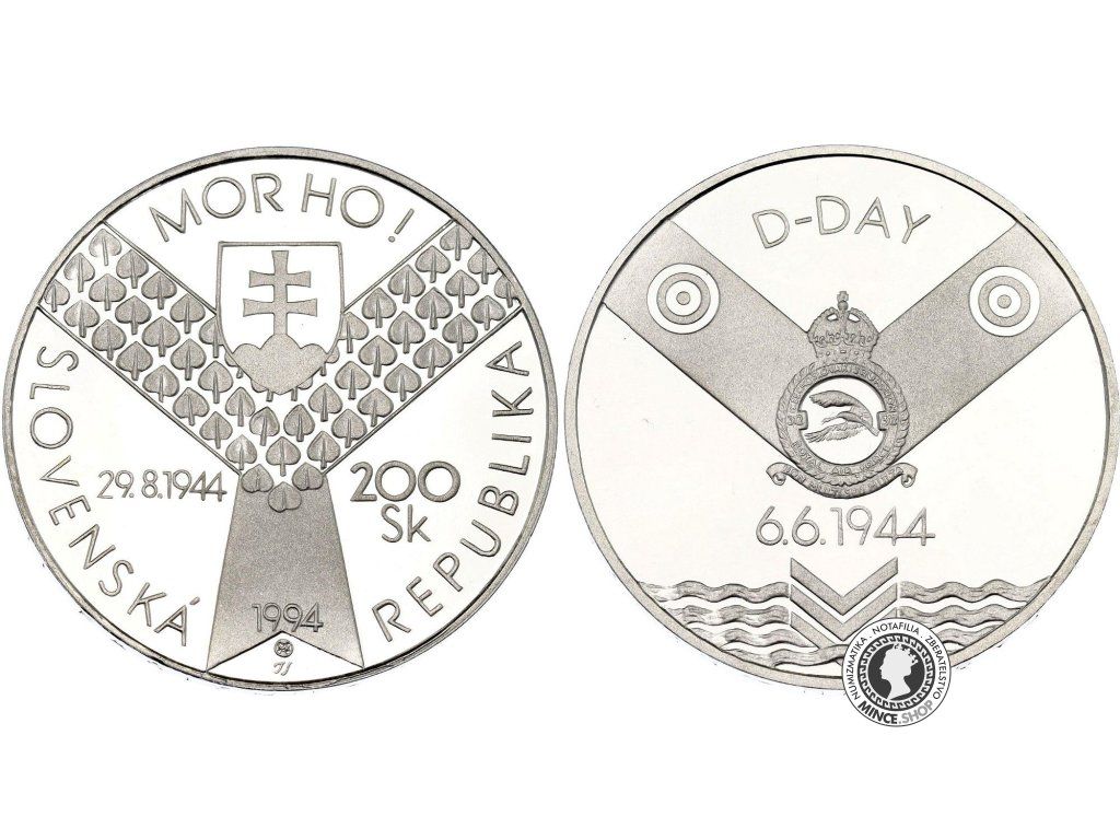 Strieborná minca proof 1994 Normandia 200 Sk D-DAY Mor ho