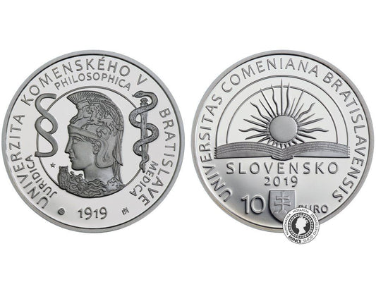 Strieborná minca Ag BK 10€ / 2019 - Univerzita Komenského v Bratislave - 100.výročie vzniku