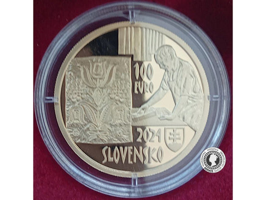 Zlatá zberateľská eurominca 100 eur / 2024  Nehmotné kultúrne dedičstvo SR – MODROTLAČ