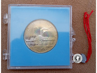 Strieborná pamätná minca PROOF 50 Kčs / 1991 Parník Bohemia 150.výročie zahájenia plavby