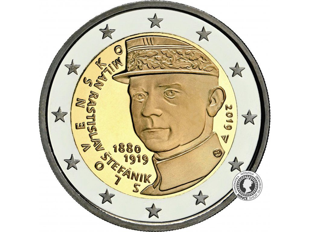 2€ minca - Štefánik - 2019 / proof - 100. výročie úmrtia Milana Rastislava Štefánika