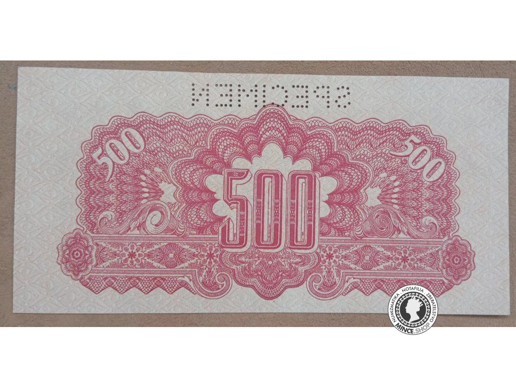 500 Korunová poukážka kolkovaná - 1944 - Česko-Slovensko - SPECIMEN