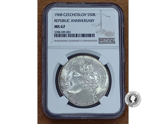 Strieborná minca 50KČS / 1968 - 50.rokov ČSR