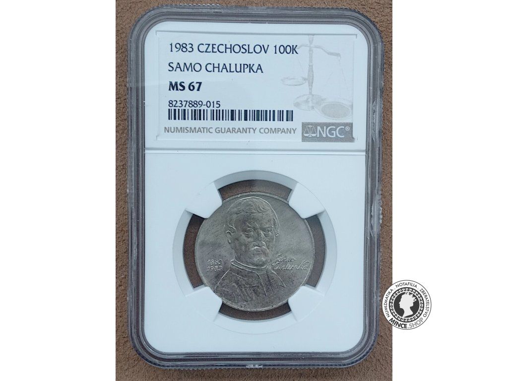 Strieborná minca 100 Kčs / 1983 Samo Chalupka - kvalita MS 67