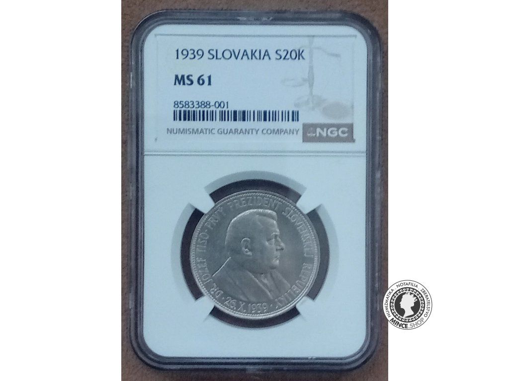 20 koruna - Slovenský Štát - 1939 - Dr. Jozef Tiso - kvalita MS 61