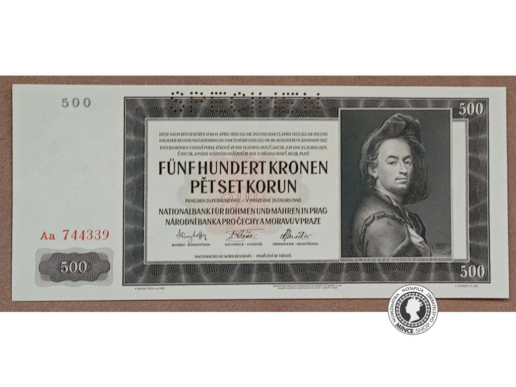 500 Korún - 1942 - Protektorát Čechy a Morava - UNC