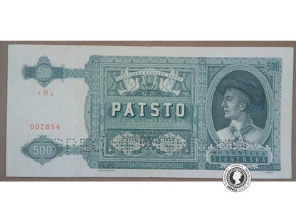 500 Korún - 1941 - Slovenský Štát / Česko-Slovensko