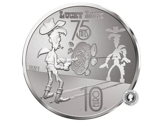 10€ strieborná minca 2021 Lucky Luke kovboj v bavlne PROOF