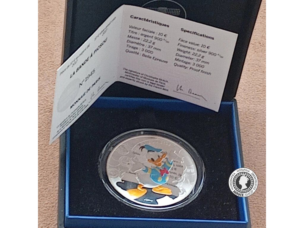 10€ strieborná minca 2017 Donald Duck - La Bande a Picsou PROOF