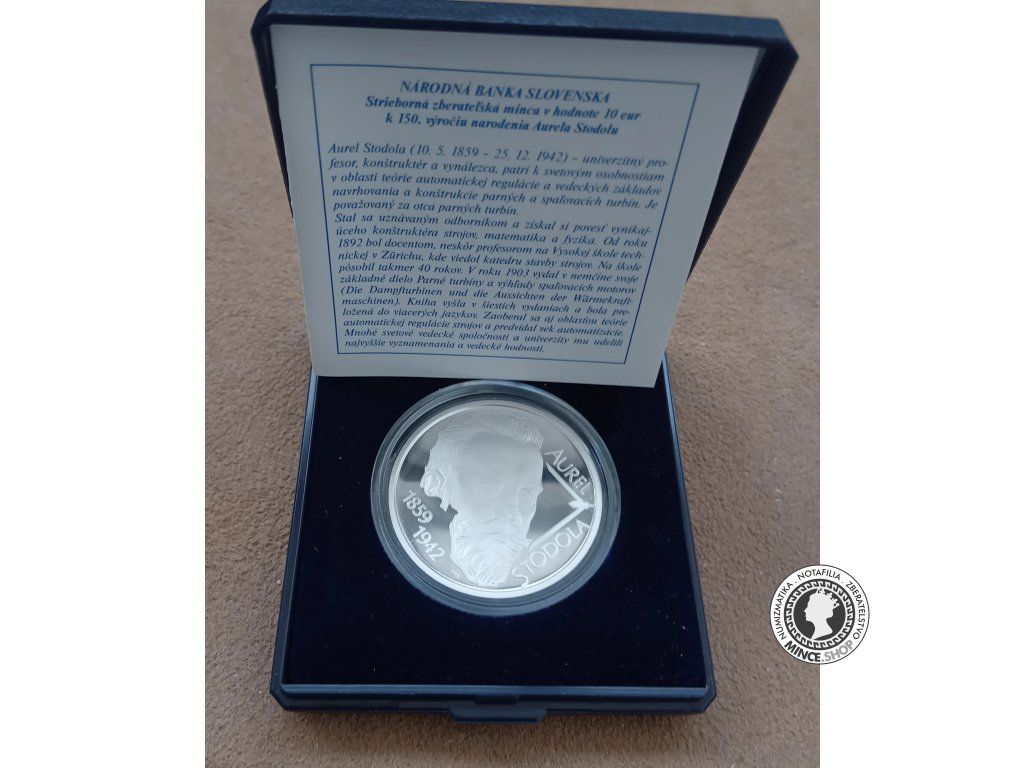Strieborná minca Ag Proof 10€ / 2009 - Aurel Stodola – 150. výročie narodenia