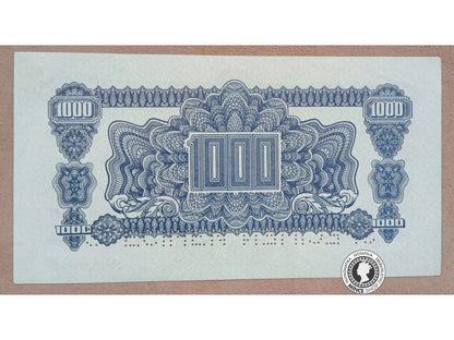 1000 Korunová poukážka kolkovaná - 1944 - Česko-Slovensko - SPECIMEN SPECIMEN
