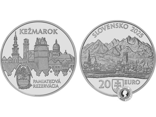 Strieborná minca 20 eur / 2025 BK - Pamiatková rezervácia Kežmarok