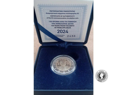 2 euro 2024 Grécko PROOF - 150.years from the birth of Penelopa Delta