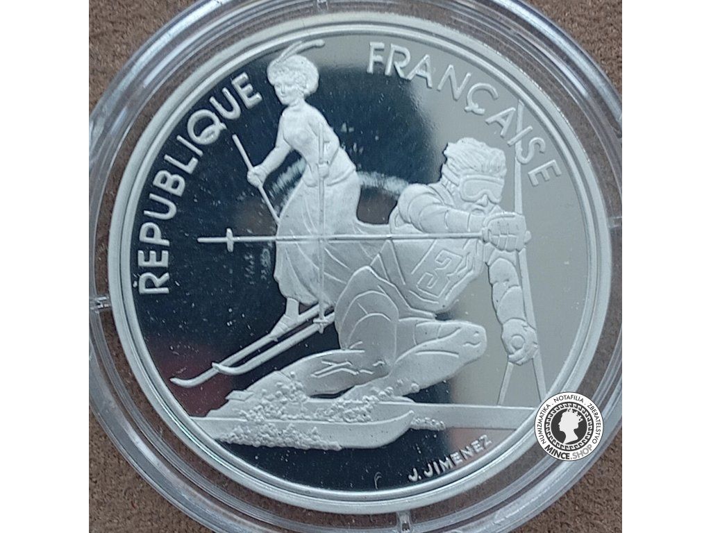100 francs 1990 Francúzsko PROOF - Albertville 92 - Slalomeur de la Belle Époque