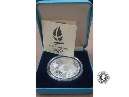100 francs 1990 Francúzsko PROOF - Albertville 92 - Skieur acrobatique et chamois